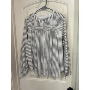 Loft Tops Blouse Button Up L/S Ivory/olive green/gold threading Size XL NWT